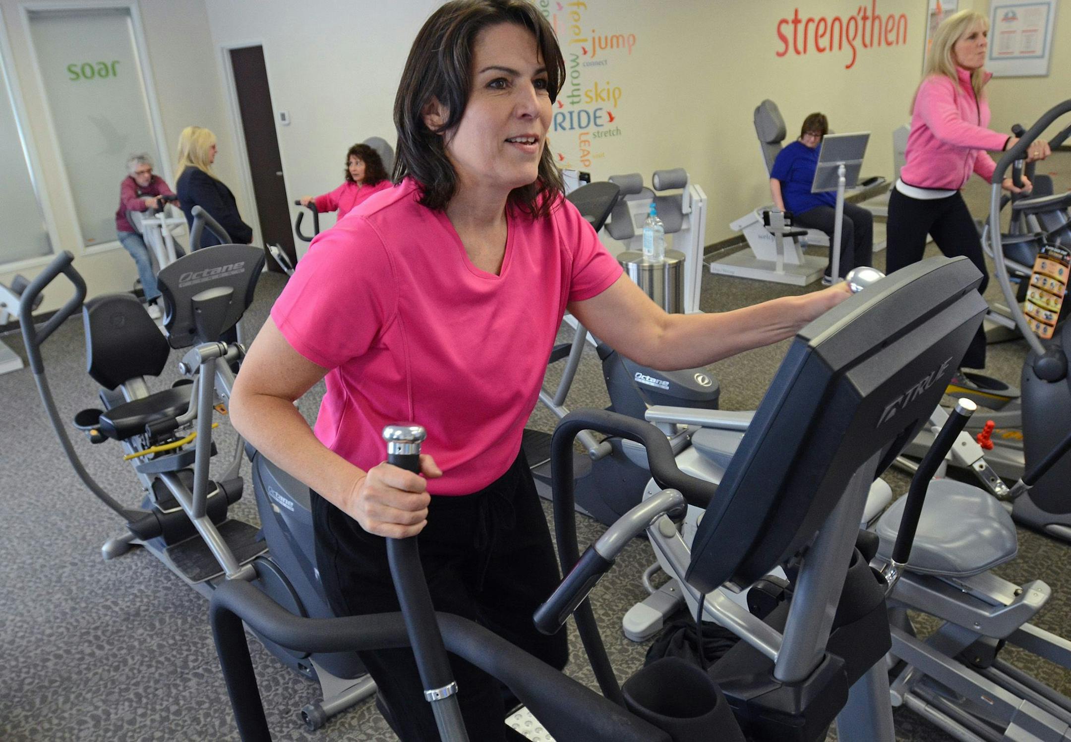 Sandy Foley of Minnetonka worked out on the elliptical at Welcyon. Foley is 50 years old. ] Joey McLeister,Special to the Star Tribune,Edina,MN January14,2014