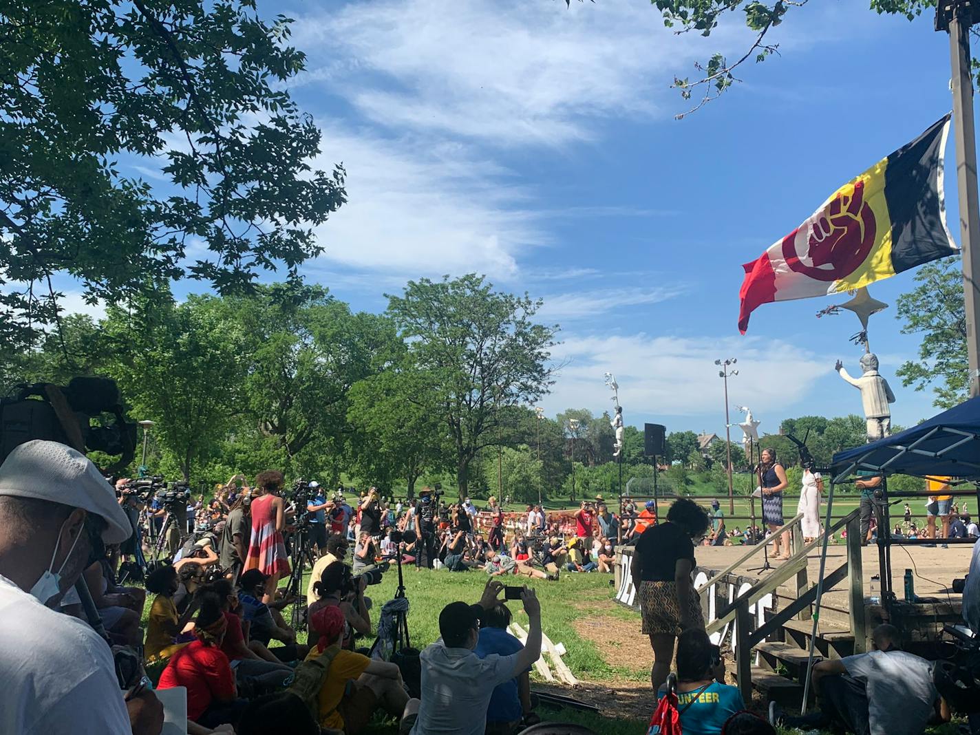 At a Powderhorn Park rally on Sunday, City Council President Lisa Bender said, "We're here because we hear you" and incremental police reforms haven't worked.