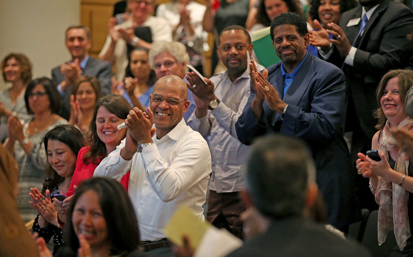 Husna Ibrahim of Project Success fired up a crowd as Generation Next announced its plan to tackle the achievement gap during a presentation to community leaders at the Humphrey School of Public Affairs, Monday, August 18, 2014 in Minneapolis, MN. ] (ELIZABETH FLORES/STAR TRIBUNE) ELIZABETH FLORES &#x2022; eflores@startribune.com