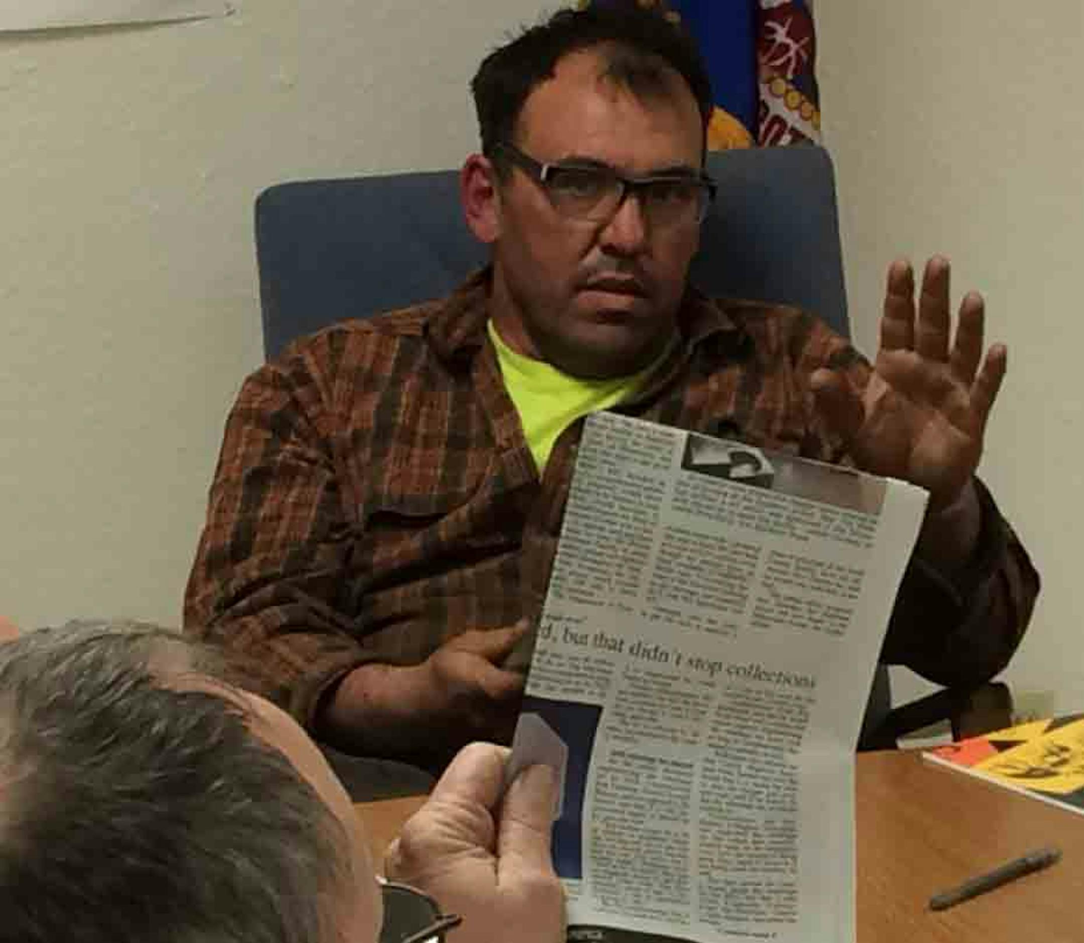 In a heated discussion at last week's Kerkhoven City Council meeting, Council Member Scott Lamecker waved a copy of the local newspaper at Mayor Jim Rothers, angered by the mayor's comments in an article. Rothers resigned after the council meeting.