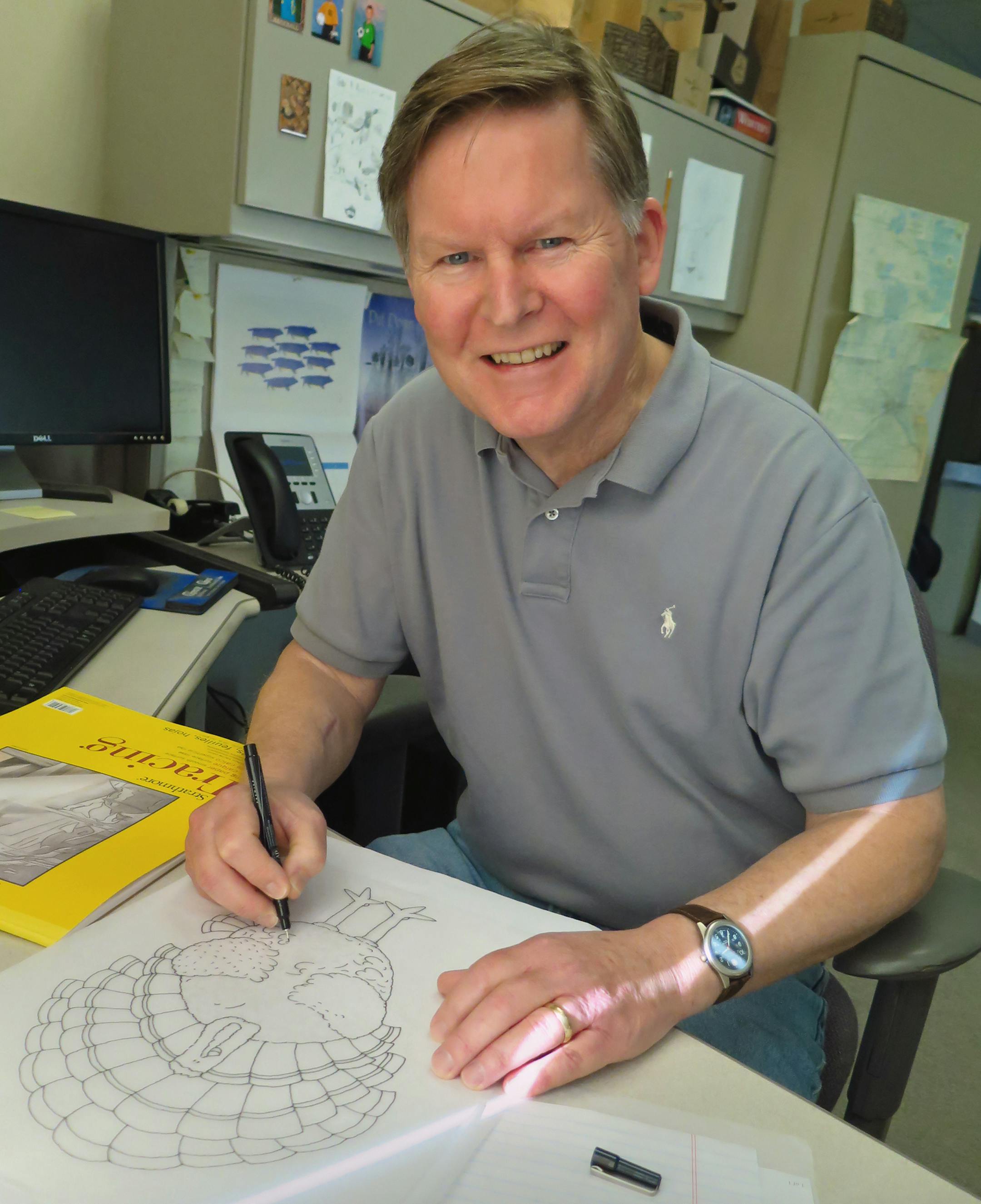 Star Tribune staff designer / artist Bruce Bjerva, created the first Thanksgiving color the turkey and has been doing them for 35 years. ] Tom Sweeney, Mpls MN 11/18/2013