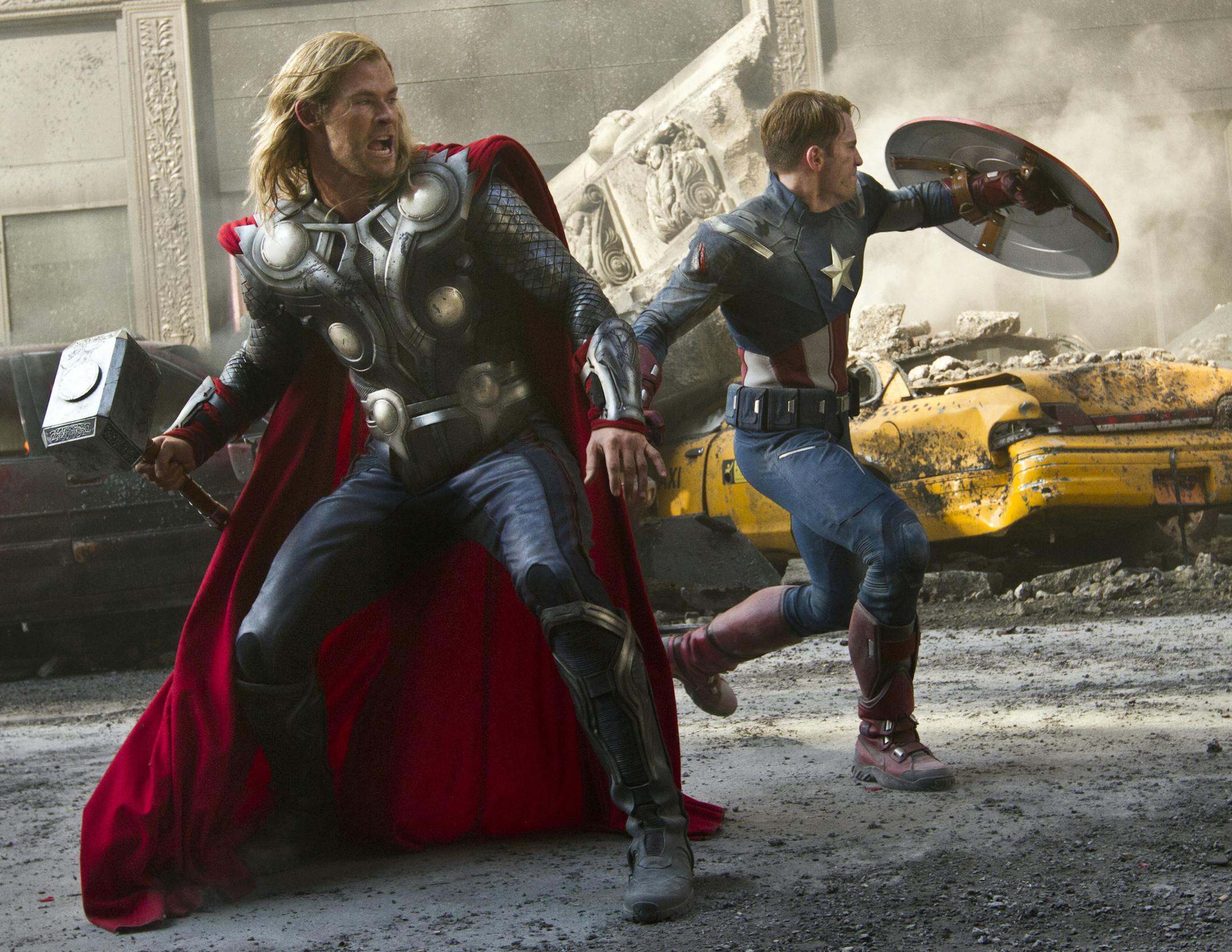 ‚ÄúMarvel's The Avengers‚Äù Thor (Chris Hemsworth) and Captain America (Chris Evans) join forces in ‚ÄúMarvel‚Äôs The Avengers,‚Äù opening in theaters on May 4, 2012. The Joss Whedon‚Äìdirected action-adventure is presented by Marvel Studios in association with Paramount Pictures and also stars Robert Downey Jr., Mark Ruffalo, Scarlett Johansson, Jeremy Renner and Samuel L. Jackson. ¬©