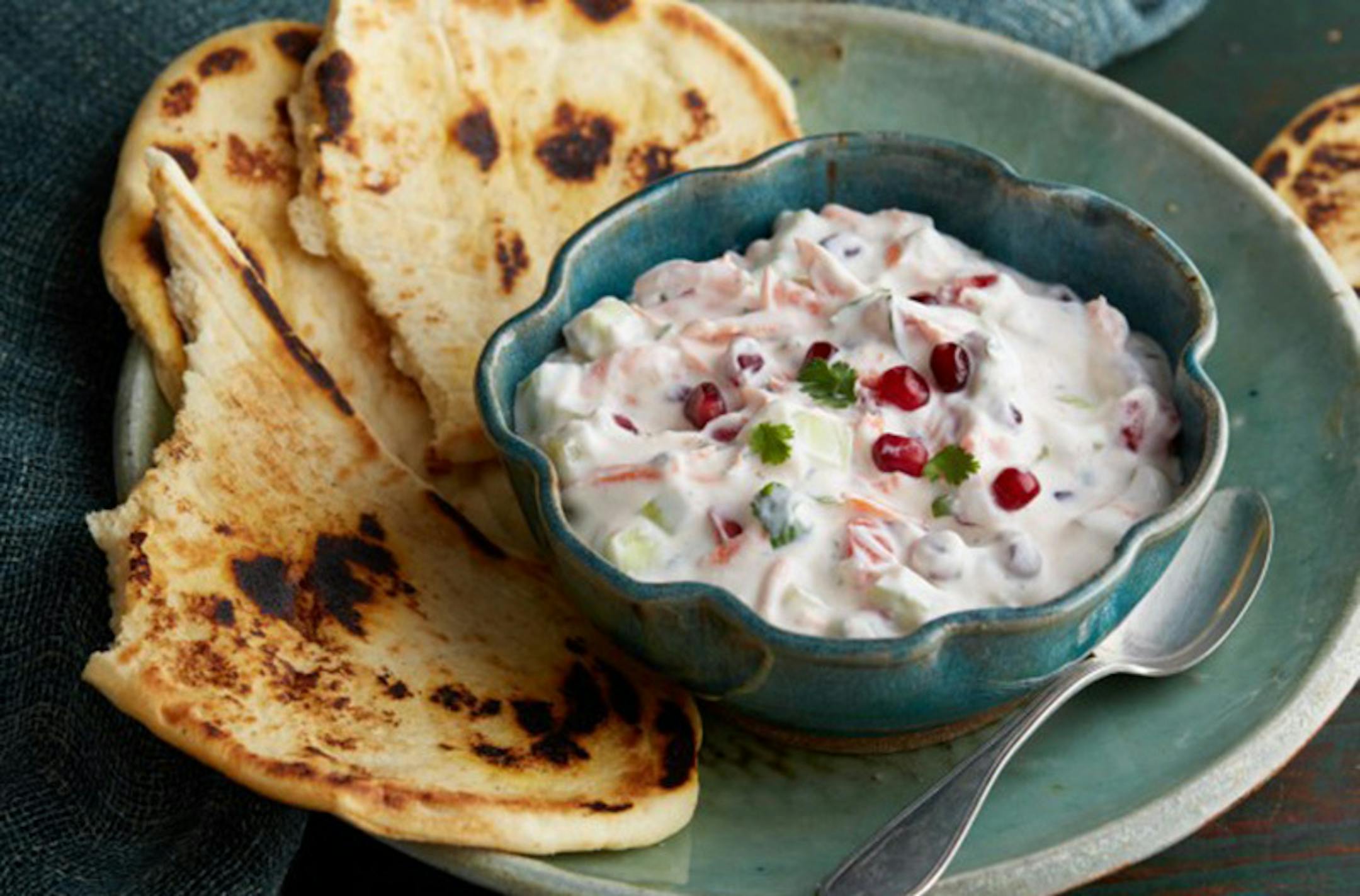From Cookingchannel.com Cucumber Tomato Yogurt Raita was featured on an episode of "My Grandmother's Ravioli," with Mo Rocca.