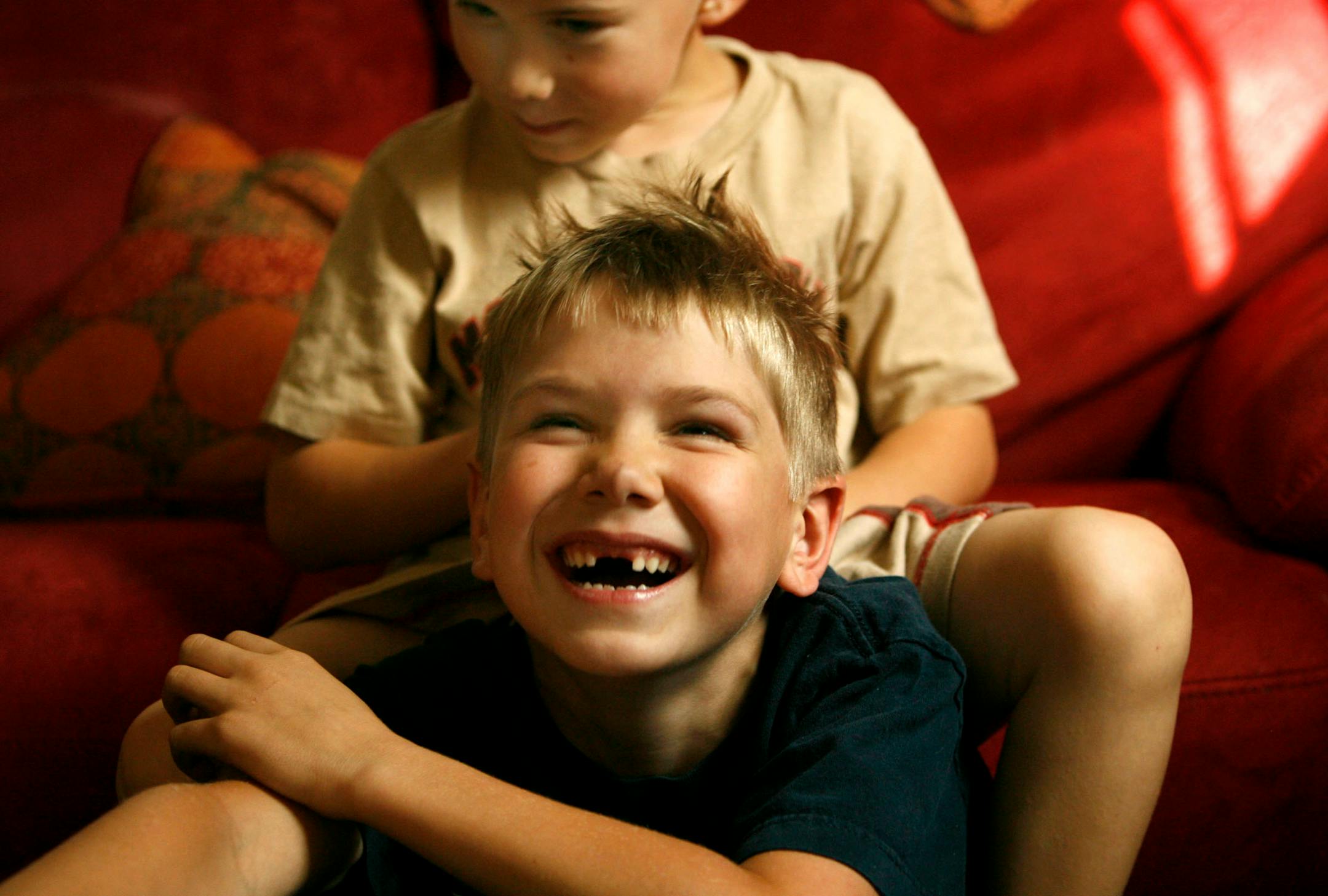 Henry Quant, 7, front, who has been on antidepressants for two years, frolics with his brother Roger, 6, in the family's Minneapolis home. Quant has had a history of health problems that caused depression and anxiety. "He was scared to leave the house for two years," said his mother Elizabeth Quant. In July his family starting weaning him off the antidepressants and using alternative medicine instead, including vitamins and stress-reduction techniques. Henry has responded and is doing well.