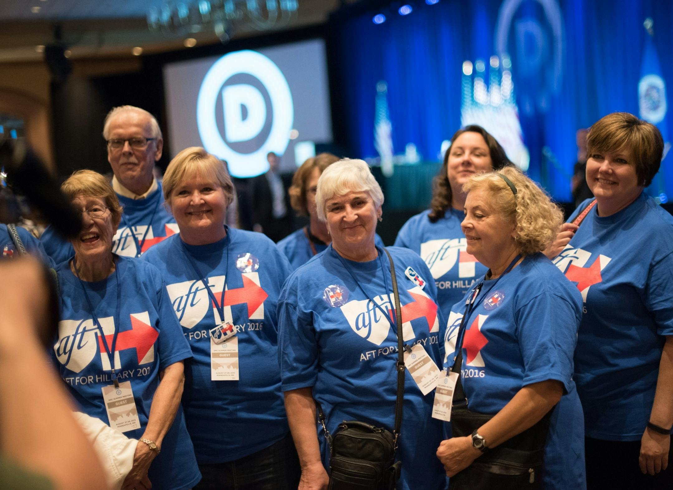 Hillary Clinton supporters had their photo taken before the start of the DNC meeting.