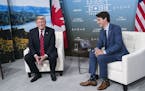President Donald Trump makes a joke about leaving the summit early during a bilateral meeting with Canadian Prime Minister Justin Trudeau at the G-7 s