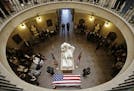 U.S. Army Pfc. William Hoover Jones lies in honor at the North Carolina State Capitol in Raleigh, N.C., Friday, June 21, 2019. Pfc. Jones was a member