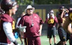 Minnesota Gophers head coach Tracy Claeys took to the field for the second day of practice, Saturday, August 6, 2016 at Bierman Field in Minneapolis, 