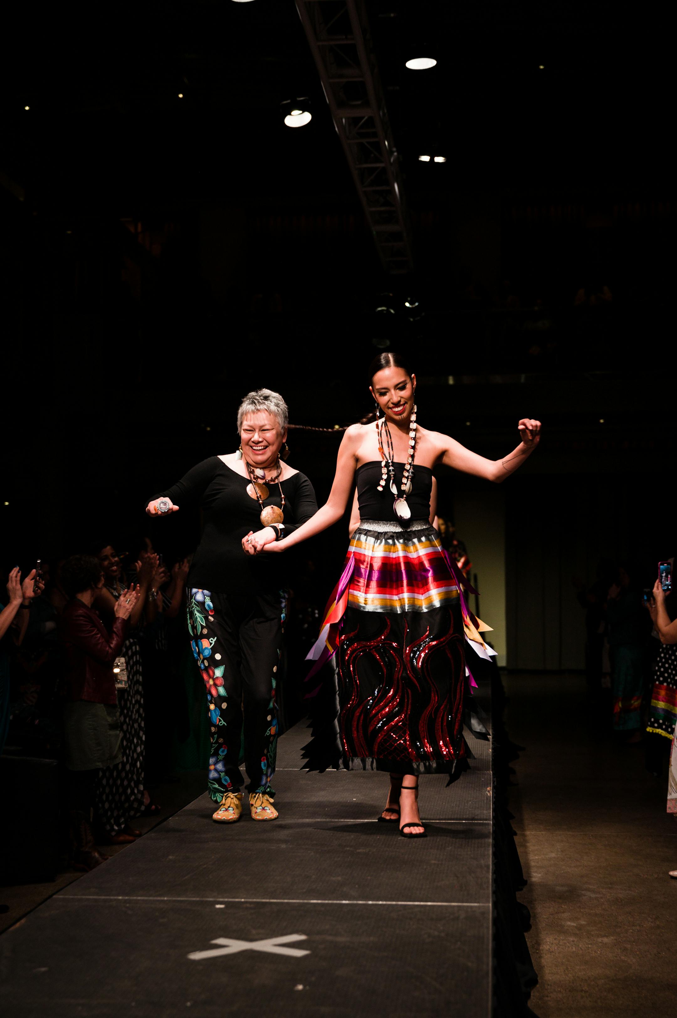 Minnesota designer Delina White and model Quannah Chasinghorse shared the runway at the Native Star Light fashion show in Minneapolis in April. White, whose brand is I Am Anishinaabe (iamanishinaabe.com), showcases the work of Native designers, models, stylists and stage technicians with the events she produces.
