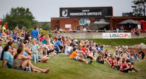 Fans watched a soccer game between Centennial Soccer Club and Lakes United Futbol Club on Thursday evening at the National Sports Center in Blaine. ] 