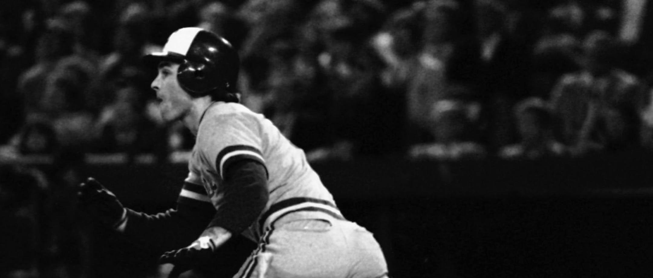 Milwaukee Brewers batter Paul Molitor flips the stub of his broken bat back as he heads for first base in the fourth inning of the World Series, Tuesday, Oct. 12, 1982, St. Louis, Mo. Molitor drove in a run with the single, but was cut trying to stretch it into double. He set a new World Series record with five hits in the game. (AP Photo) ORG XMIT: APHS180810
