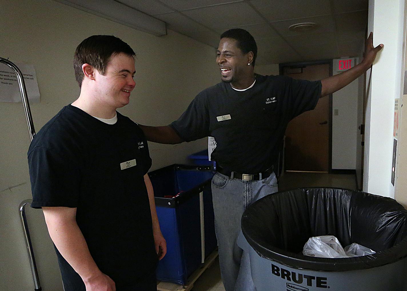 Sam LoPresti and Cedric Smith are part of the five-person maintenance crew that keeps St. Olaf Catholic Church in downtown Minneapolis tidy.