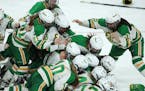 Edina goalkeeper Anna Goldstein (35) is mobbed by her teammates after the win. ] ANTHONY SOUFFLE &#xef; anthony.souffle@startribune.com Players compet