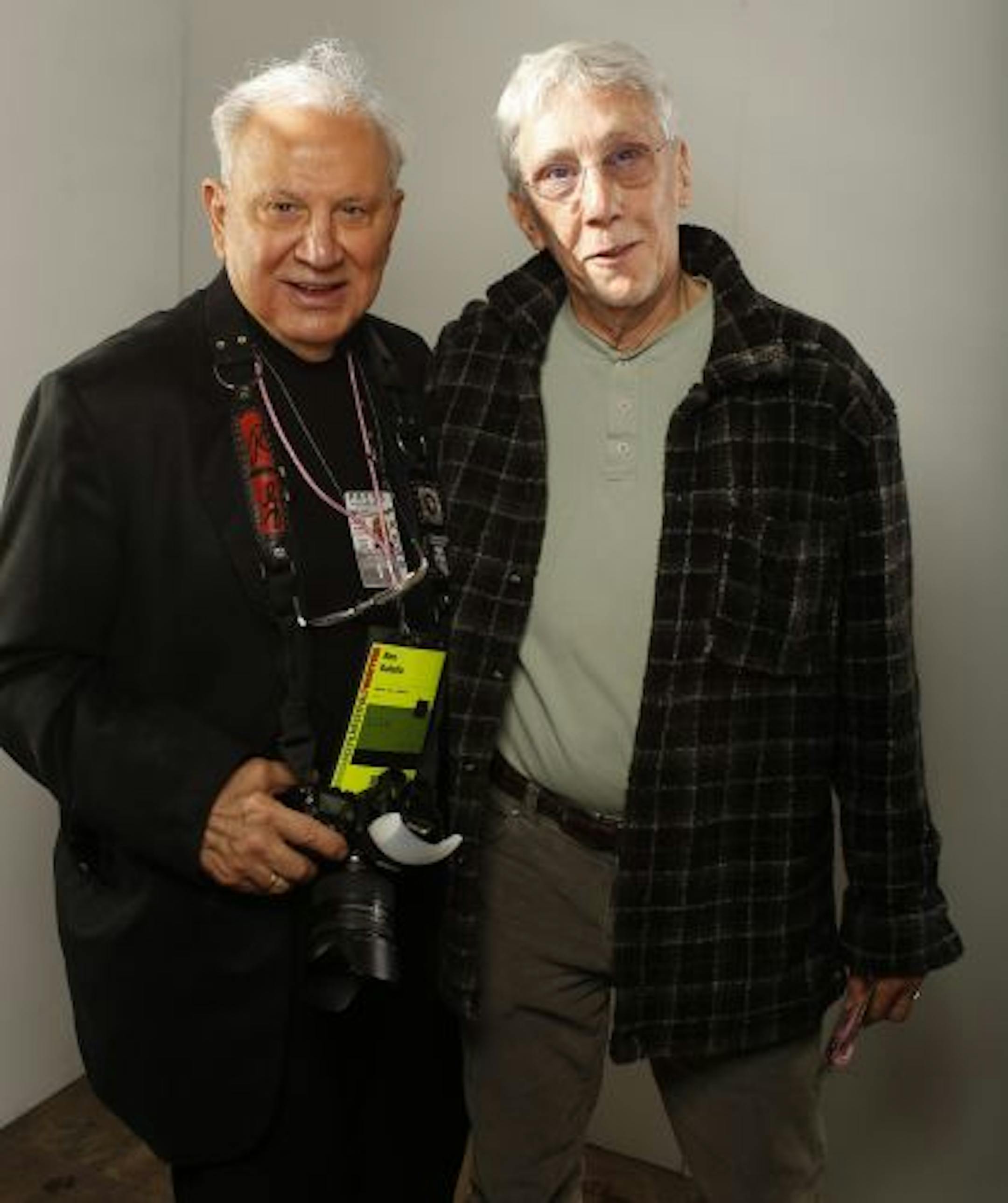 Ron Galella, left, and Smash His Camera director Leon Gast pose for a portrait at the Gibson Guitar Lounge during the Sundance Film Festival in Park City, Utah on Sunday, January 25, 2010.