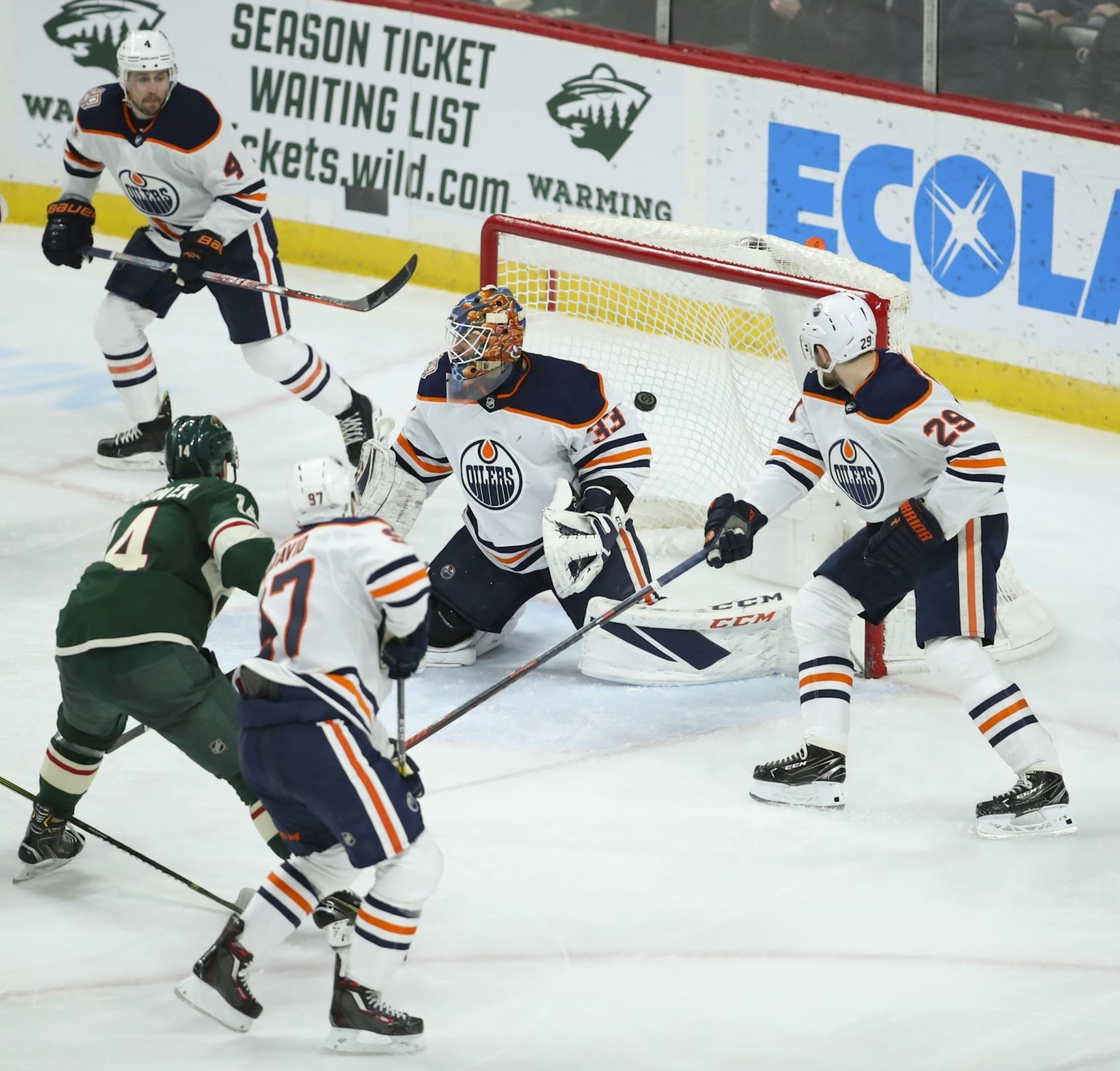 Joel Eriksson Ek (14) scored the Wild's only goal in the third period on a pass by Jason Zucker.