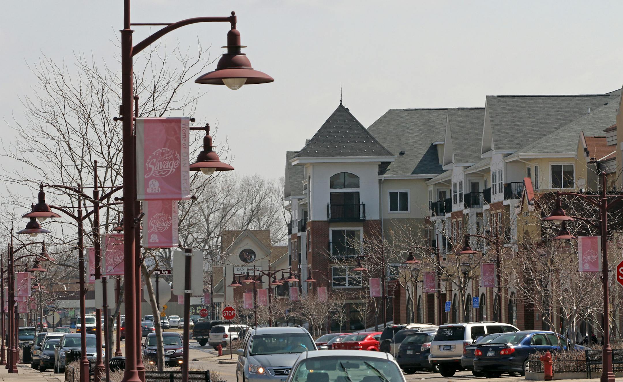 123rd Street between Lynn and Quentin Avenues in downtown Savage features recent development, not far from the historic depot. The rebuilding of Hwy. 13 fronting downtown Savage is done, something city officials now are hoping will spur new interest in its central commercial district. The city is seeking new tenants for some properties it owns, including its historic depot. It also has been acquiring some properties with an eye towards redeveloping them. Photographed on 4/4/13.] Bruce Bisping/St