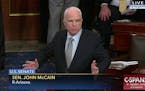 In this image from video provided by C-SPAN2, Sen. John McCain, R-Ariz. speaks the floor of the Senate on Capitol Hill in Washington, Tuesday, July 25