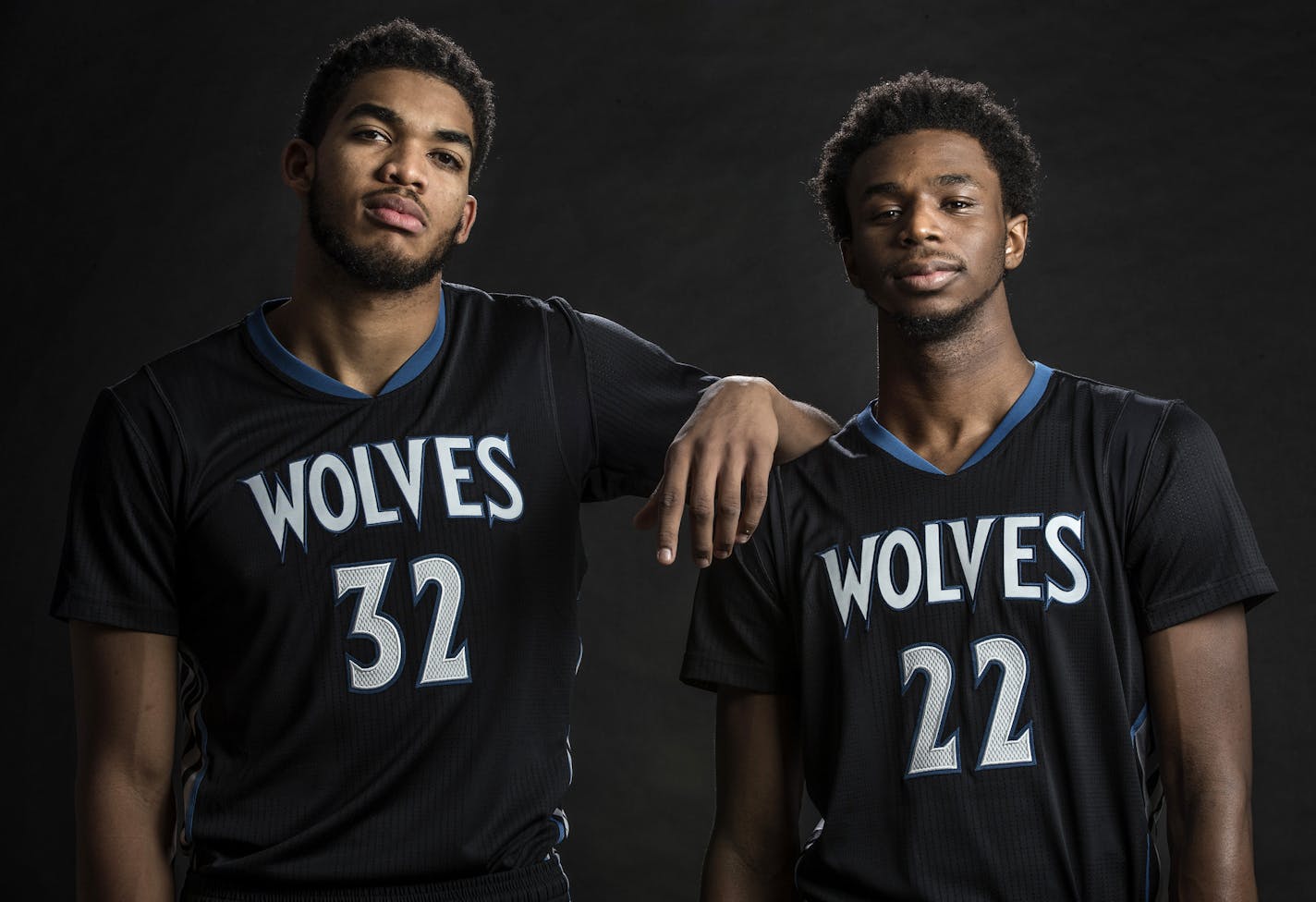 Minnesota Timberwolves Karl-Anthony Towns and Andrew Wiggins.