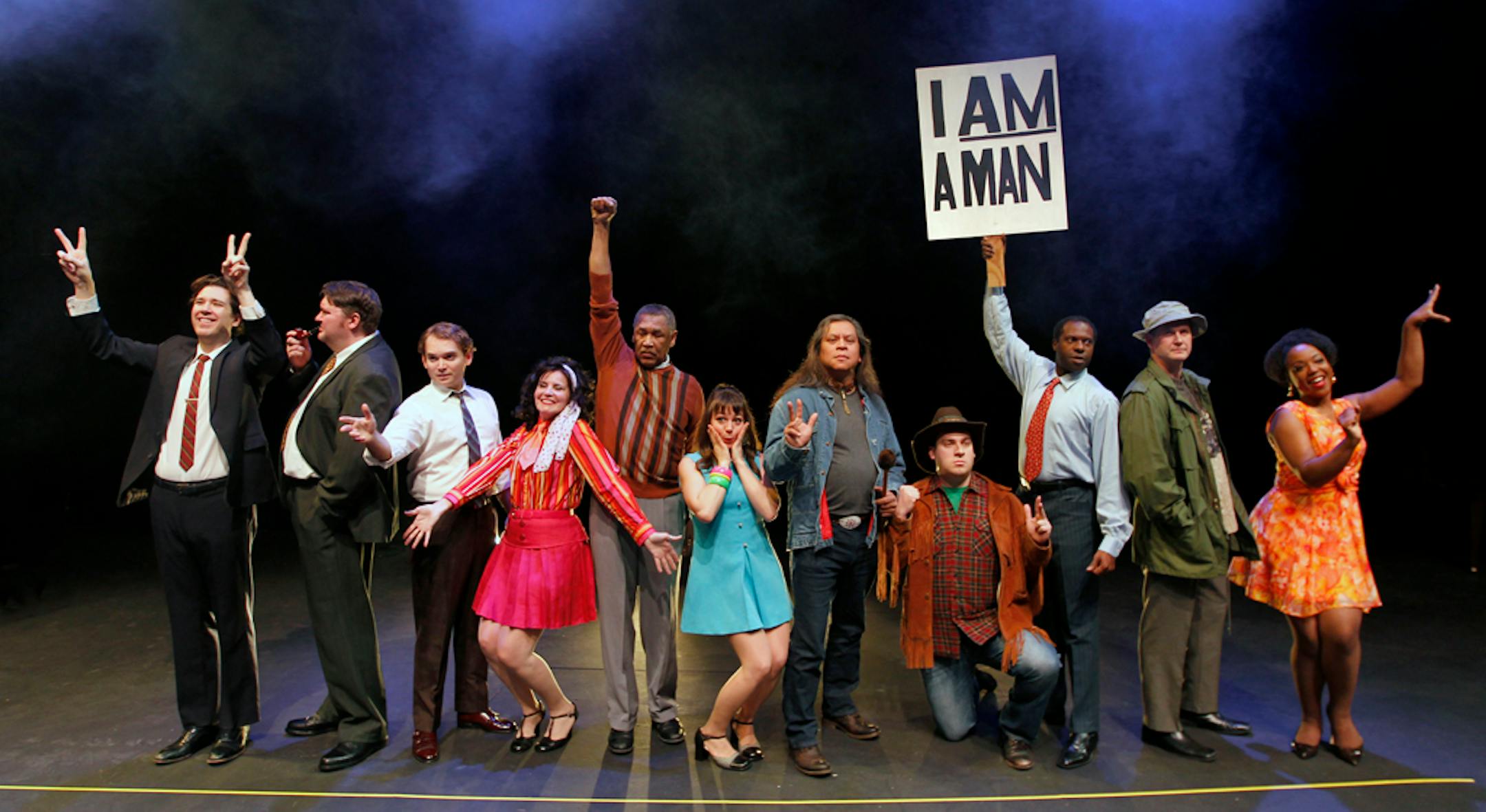 The cast of "1968: The Year That Rocked the World": Paul de Cordova, E.J. Subkoviak, Randy Schmeling, Karen Weber, Joe Thomas, Lindsay Marcy, Cochise Anderson, Rob Thomas, Kahlil Queen, Eric Knutson and Lynnea Doublette. The show coincides with an exhibit about the same year at the Minnesota History Center.