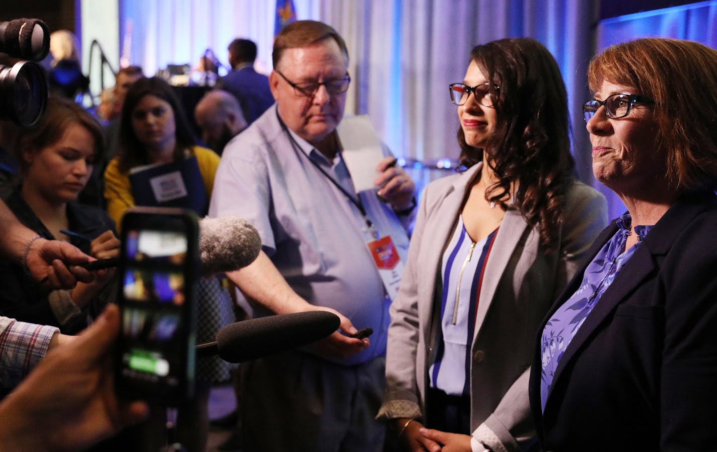 Gubernatorial candidate Erin Murphy and her newly announced running mate State Representative Erin Maye Quade spoke to journalists following the announcement during the DFL State Convention Sunday.