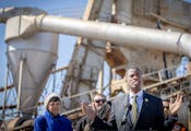 St. Paul Mayor Melvin Carter made a pitch for the proposed sales tax last April, in front of the city’s asphalt plant.