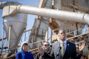 St. Paul Mayor Melvin Carter made a pitch for the proposed sales tax last April, in front of the city’s asphalt plant.