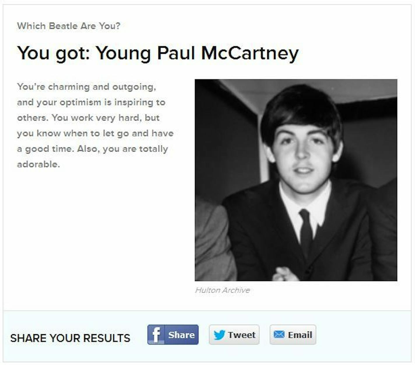 A recent Buzzfeed quiz asked, "Which Beatle are you?"