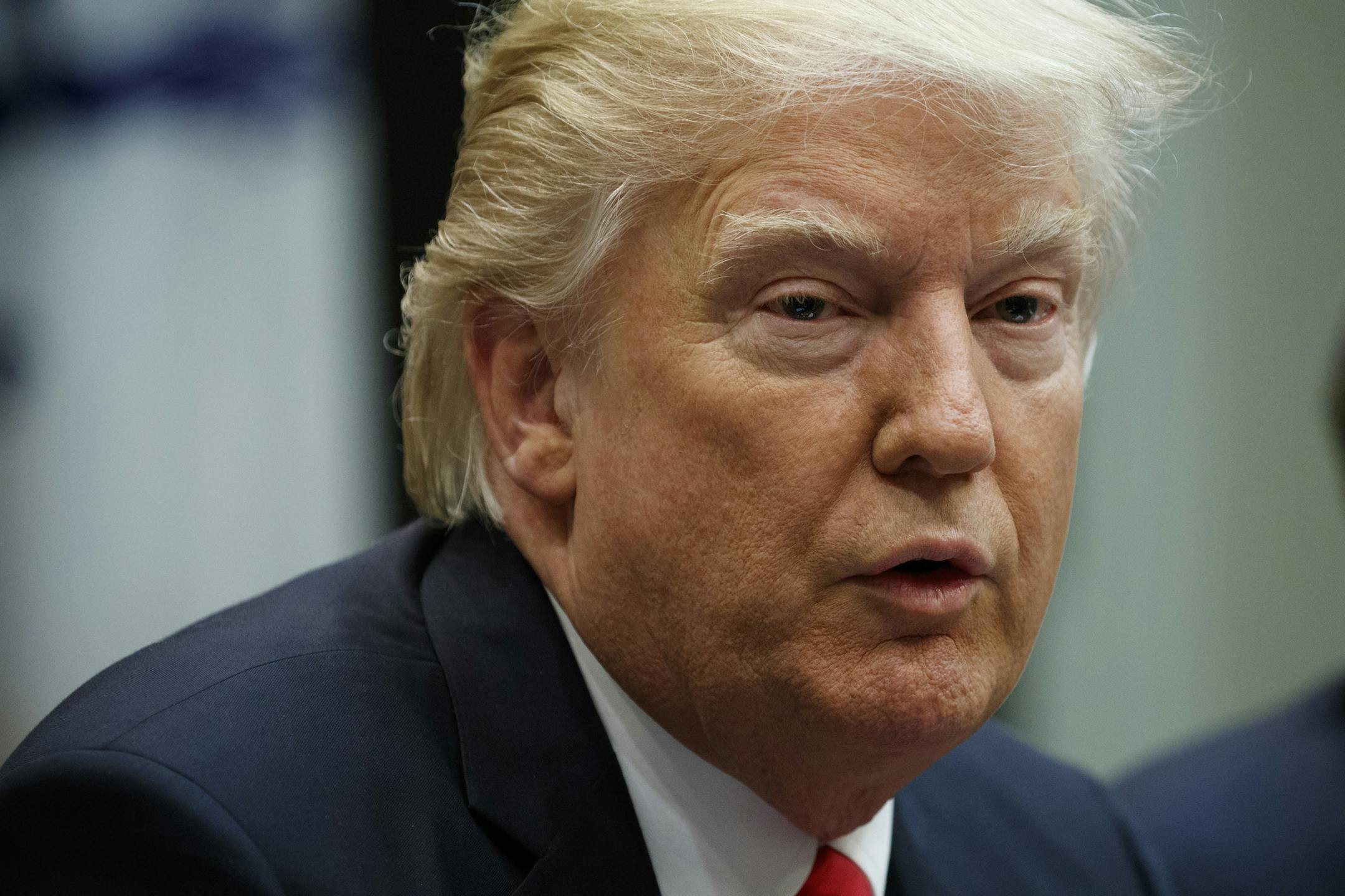 President Donald Trump speaks during a meeting with House Republicans in the Roosevelt Room of the White House in Washington, Thursday, Feb. 16, 2017. (AP Photo/Evan Vucci)