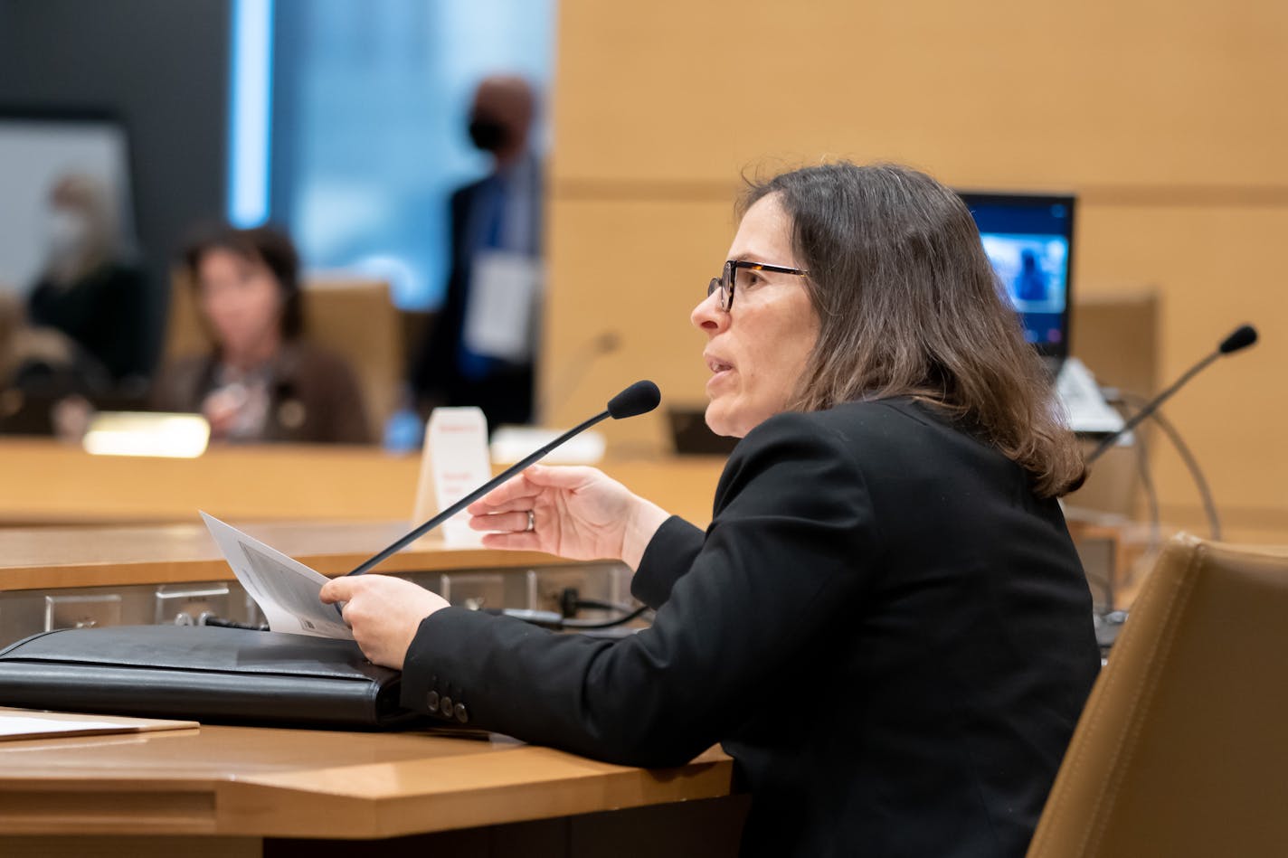 Legislative Auditor Judy Randall testifying at the Legislature in April.