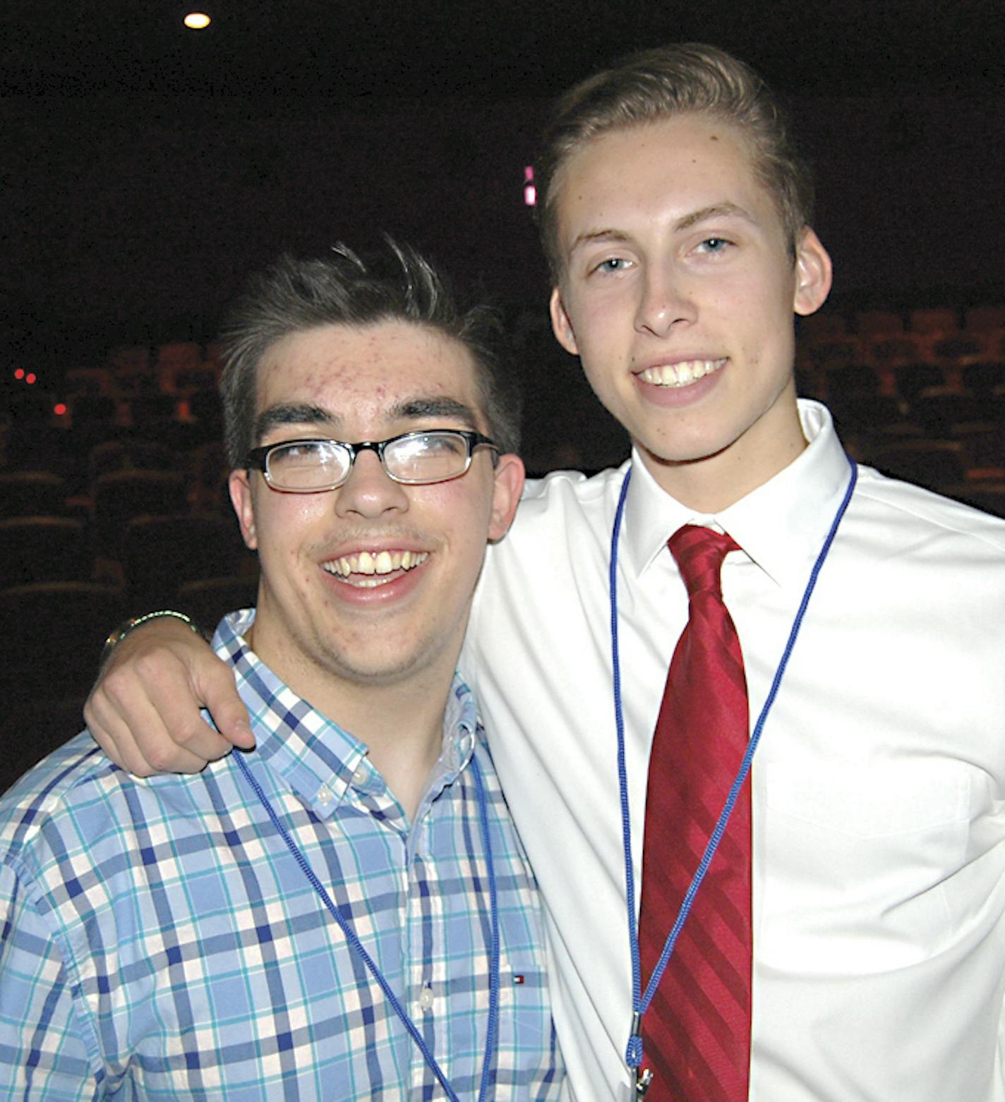 Jerrad Solberg (left) and Scott Tinkham at the EDU Film Festival in May in St. Louis Park. &#x201c;JERRAD,&#x201d; a 15-minute documentary created by Tinkham that highlighted Solberg and his life with cerebral palsy, won Best in Fest and Best Documentary. (Photo courtesy of John Gessner/SUN Thisweek)