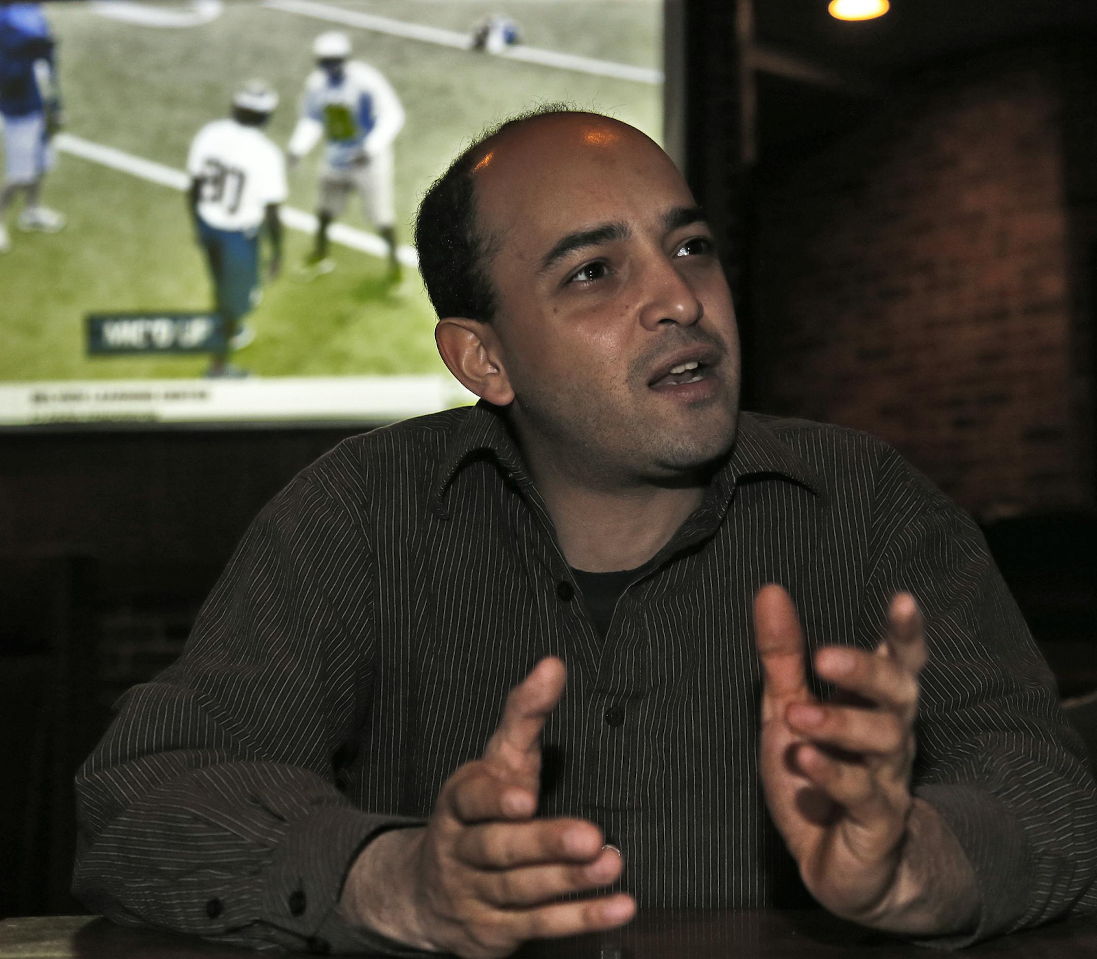 Portraits of patrons at Champs Sports Bar in Richfield asking them if the Super Bowl game is a religious experience or if their favorite team is jinxed. Tyler Clark, Champs manager. (MARLIN LEVISON/STARTRIBUNE(mlevison@startribune.com)