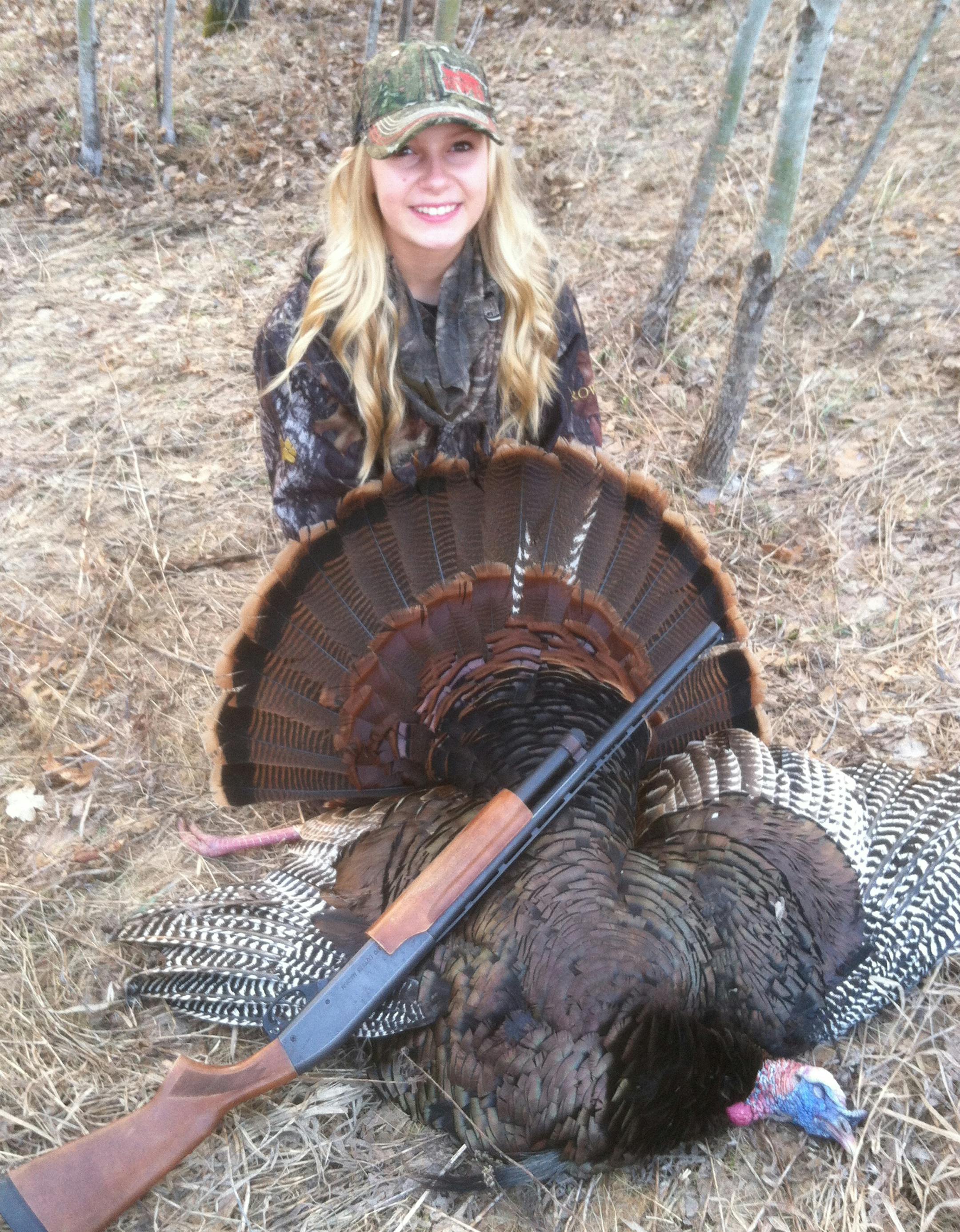 Sophie Linder, 14, of Harris, Minn., with a gobbler she shot this spring.