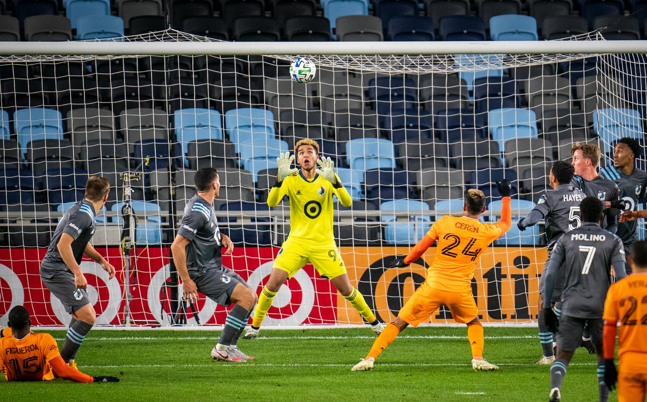 Minnesota United goalkeeper Dayne St. Clair makes a save during the second half vs. Houston last week.