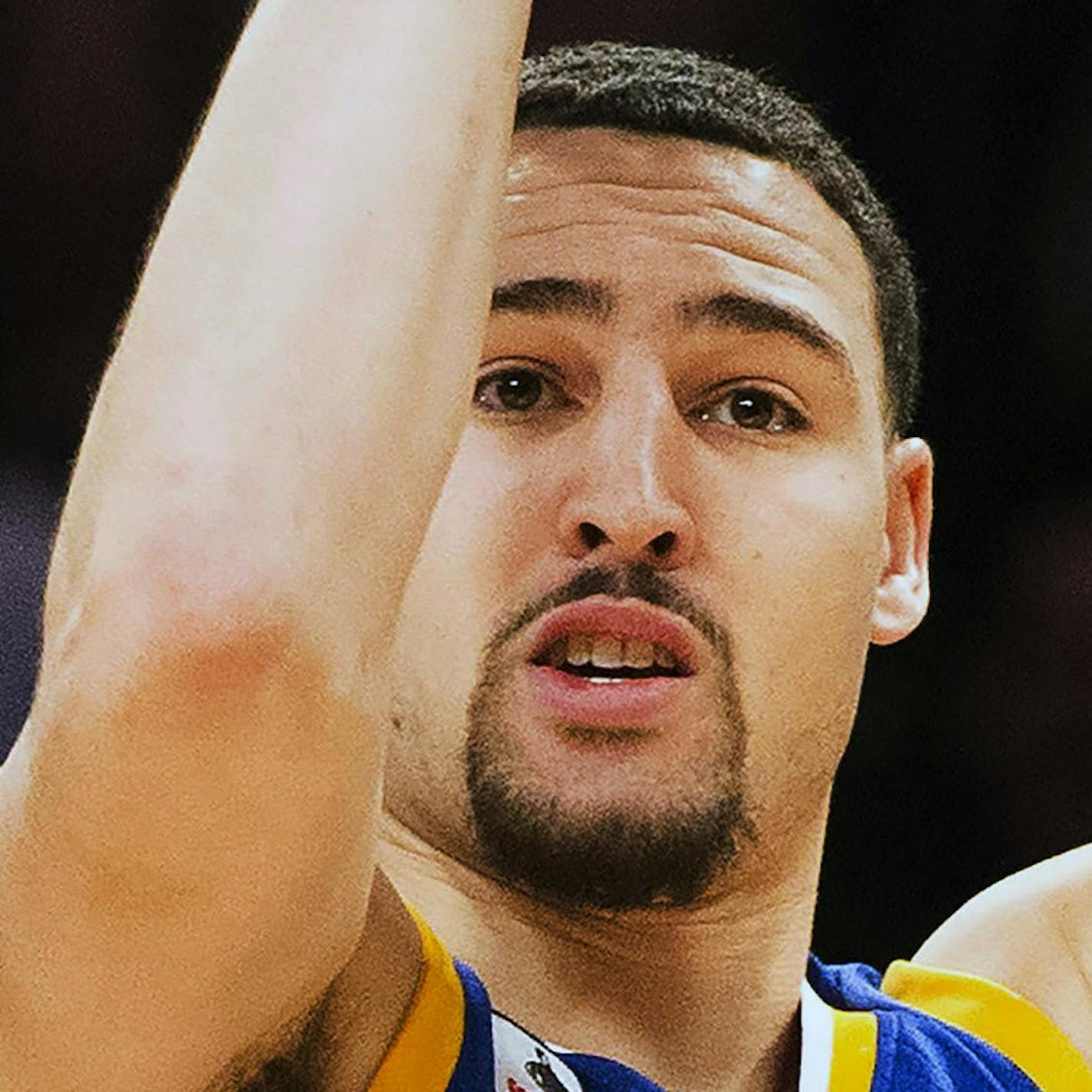 Golden State Warriors guard Klay Thompson (11) wins the three point competition during the NBA all-star skills competition in Toronto on Saturday, Feb. 13, 2016. (Mark Blinch/The Canadian Press via AP) MANDATORY CREDIT