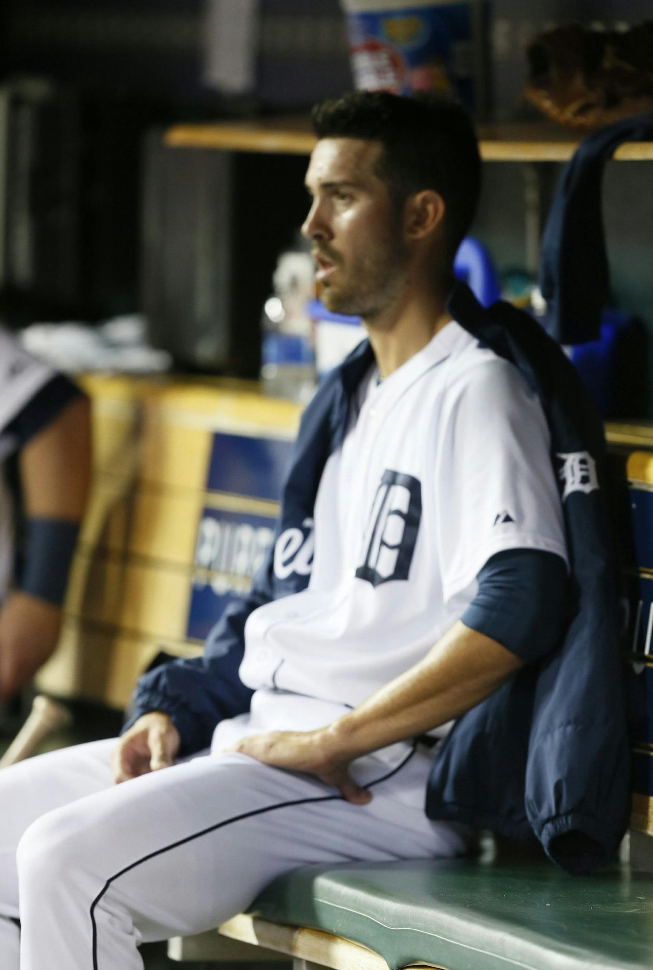 Detroit Tigers pitcher Rick Porcello in the dugout after being taken out of the game against the Minnesota Twins in the fourth inning at Comerica Park in Detroit on Friday, Sept. 26, 2014. (Julian H. Gonzalez/Detroit Free Press/MCT)