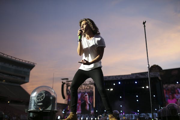 Harry Styles of One Direcction as they sang "Little Black Dress" early in their set Sunday night at TCF Bank Stadium.