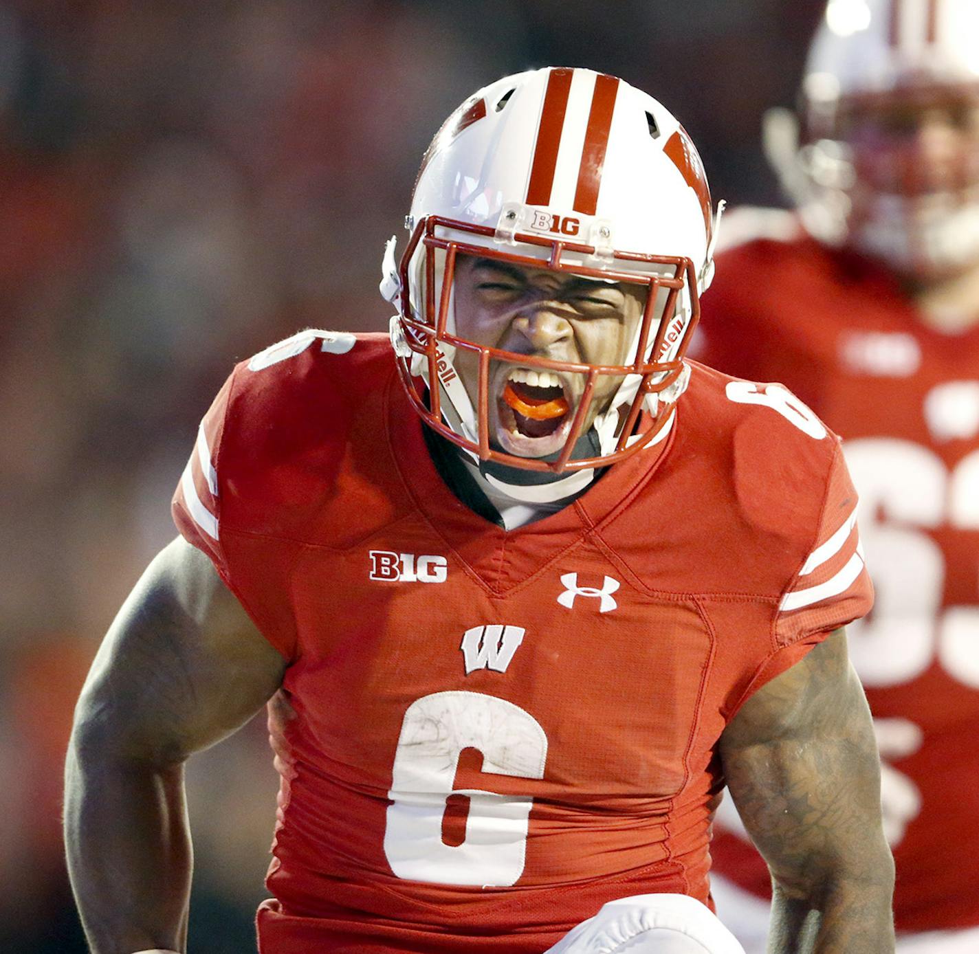 Wisconsin's running back Corey Clement celebrated his the third quarter touchdown as Minnesota took on Wisconsin at Camp Randall Stadium, Saturday, November 26, 2016 in Madison, Wis. ] (ELIZABETH FLORES/STAR TRIBUNE) ELIZABETH FLORES &#x2022; eflores@startribune.com