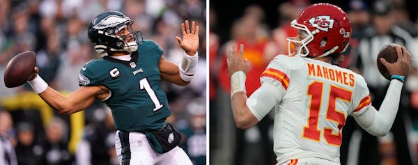 The Eagles’ Jalen Hurts and the Chiefs’ Patrick Mahomes are the first Black quarterbacks to start against each other in a Super Bowl and the young
