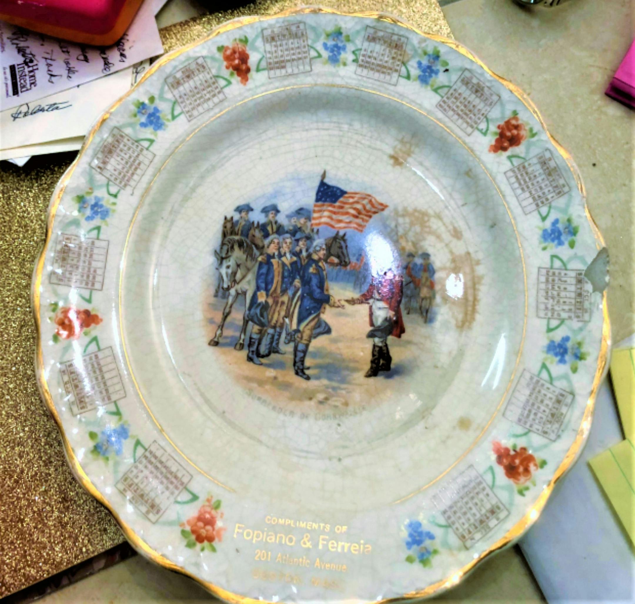 This calendar plate has a wonderful, though inaccurate, patriot print. (Handout/TNS)