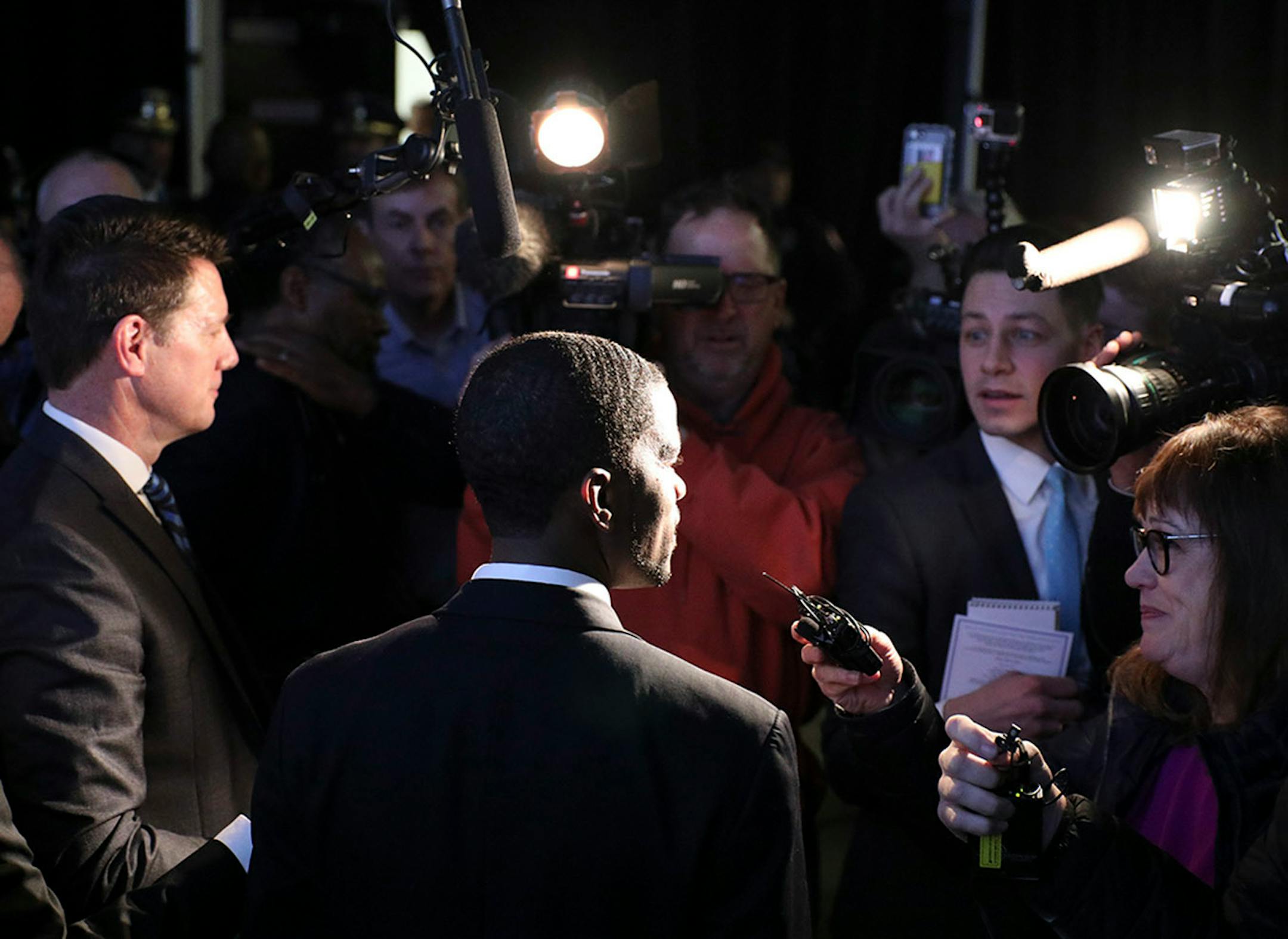 Melvin Carter gave an on-camera interview after taking the oath of office during his swearing in ceremony as St. Paul mayor.