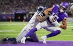Vikings wide receiver Brandon Zylstra caught a 4-yard touchdown pass in the third quarter against the Seahawks on Sunday night. ] CARLOS GONZALEZ • 
