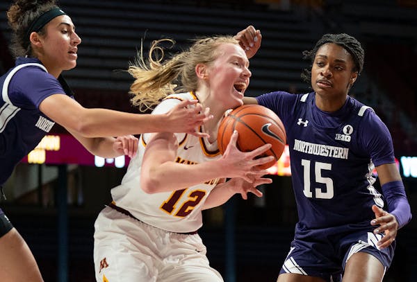Gophers forward Laura Bagwell-Katalinich drew a foul in last Friday’s victory against Northwestern at Williams Arena.