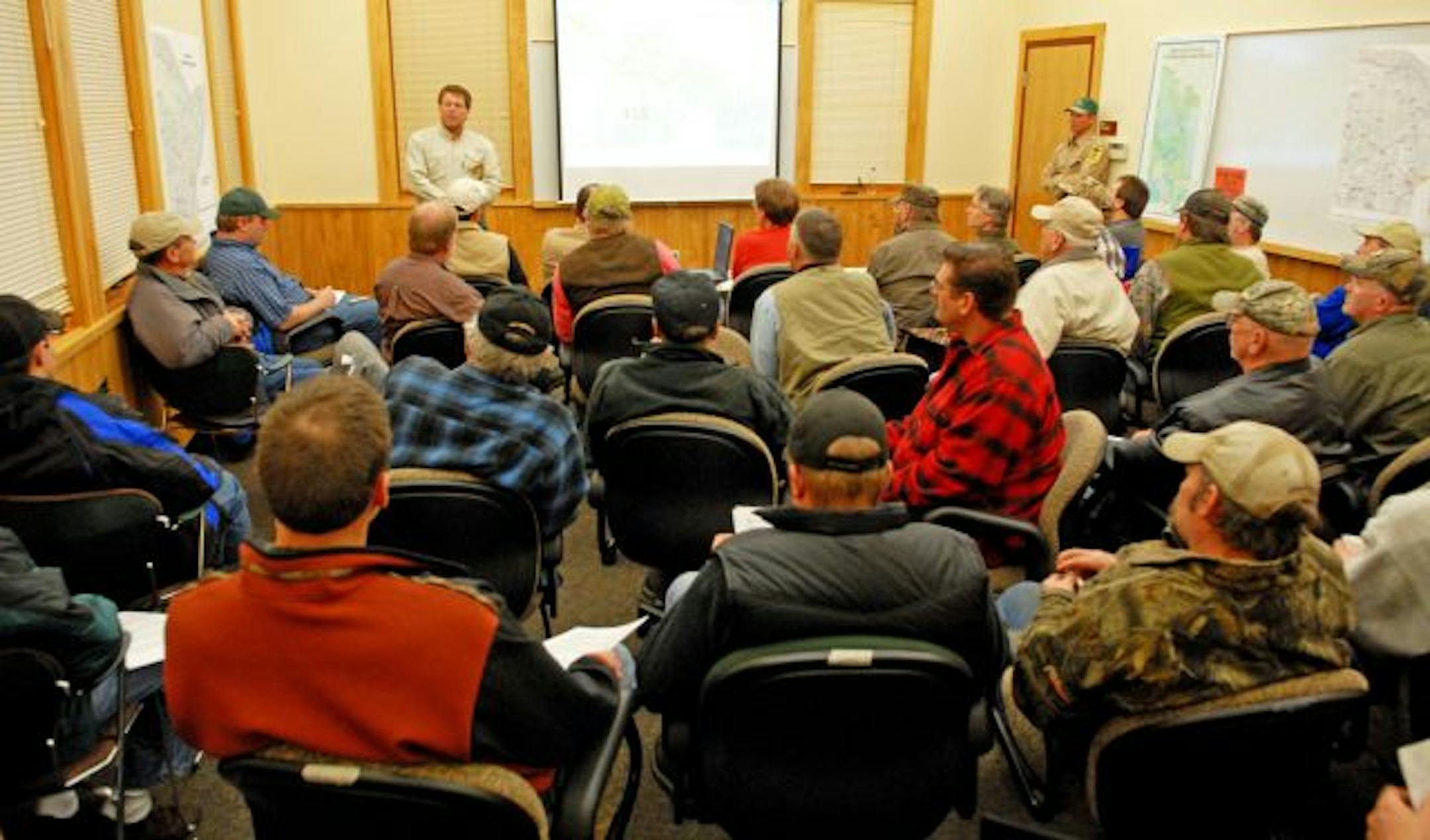 Boundary Waters Canoe Area deer hunters packed a Department of Natural Resources public-input meeting in Tower, Minn., Wednesday night to roundly protest a plan to expand whitetail hunting in the wilderness by establishing a new October season that would open before the regular November firearms hunt.