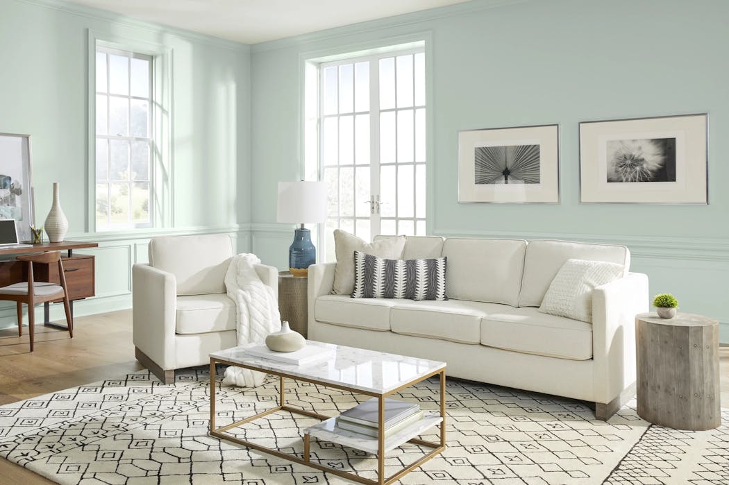 Behr’s 2022 Color of the Year is Breezeway, which the brand describes as a “relaxed and uplifting sea glass green.” 
