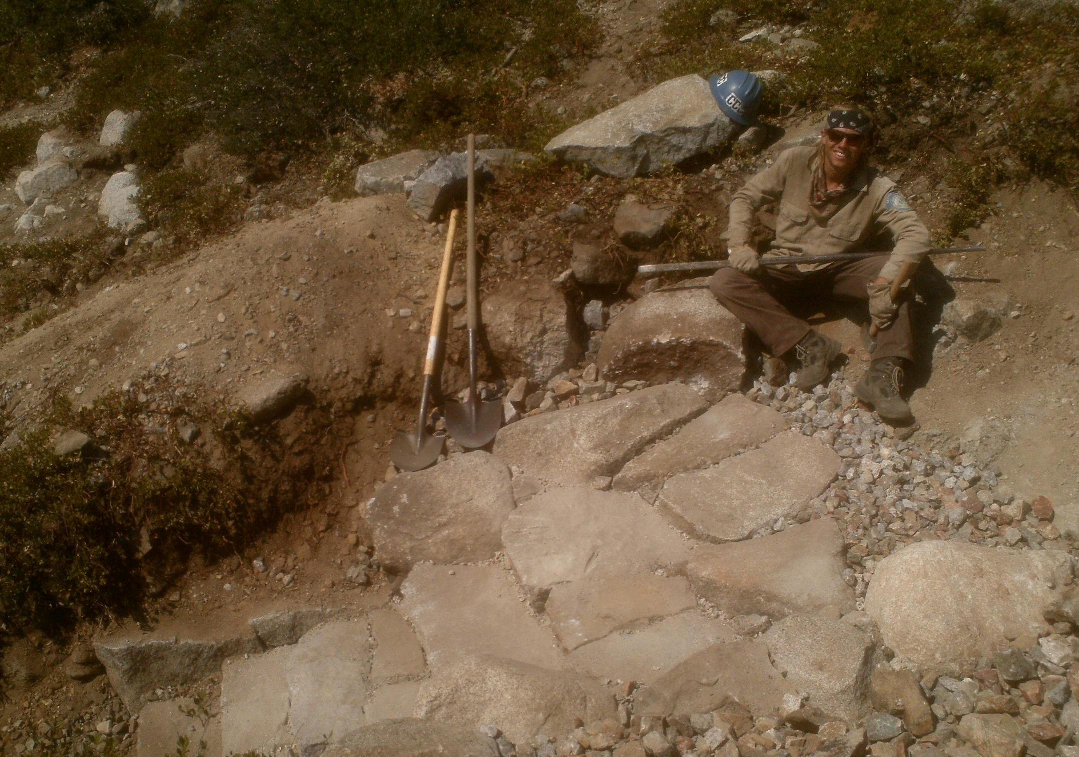Henry Funk in summer of 2014 at my rock project just south of Benson Lake in Yosemite National Park. I was working on the Americorps sponsored trail crew, CCC Backcountry Trails Program, Yosemite Crew II.