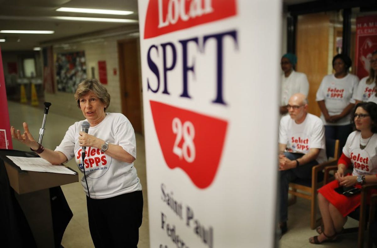AFT President Randi Weingarten spoke during a news conference at at Hamline Elementary School Thursday June 21, 2018 in St. Paul, MN. In an effort to 