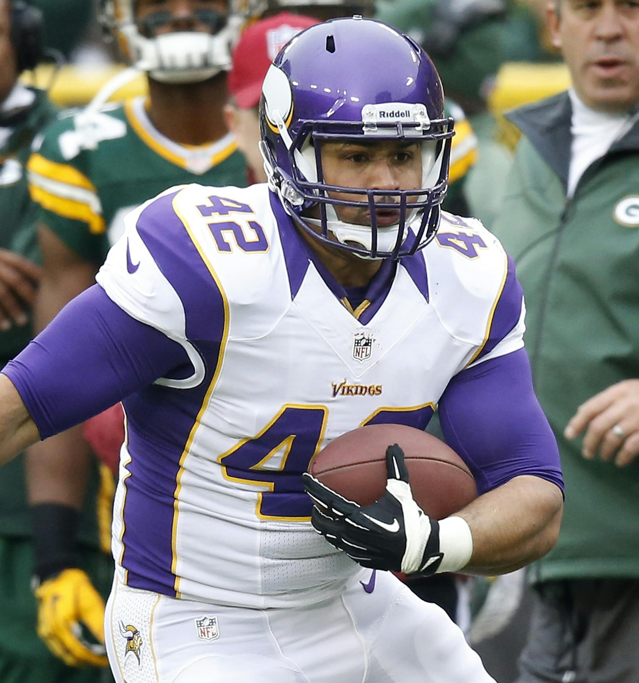 Minnesota Vikings Jerome Felton (42). ] CARLOS GONZALEZ cgonzalez@startribune.com - December 2, 2012, Green Bay, WI, Lambeau Field, NFL, Minnesota Vikings vs. Green Bay Packers ORG XMIT: MIN1212031423530117