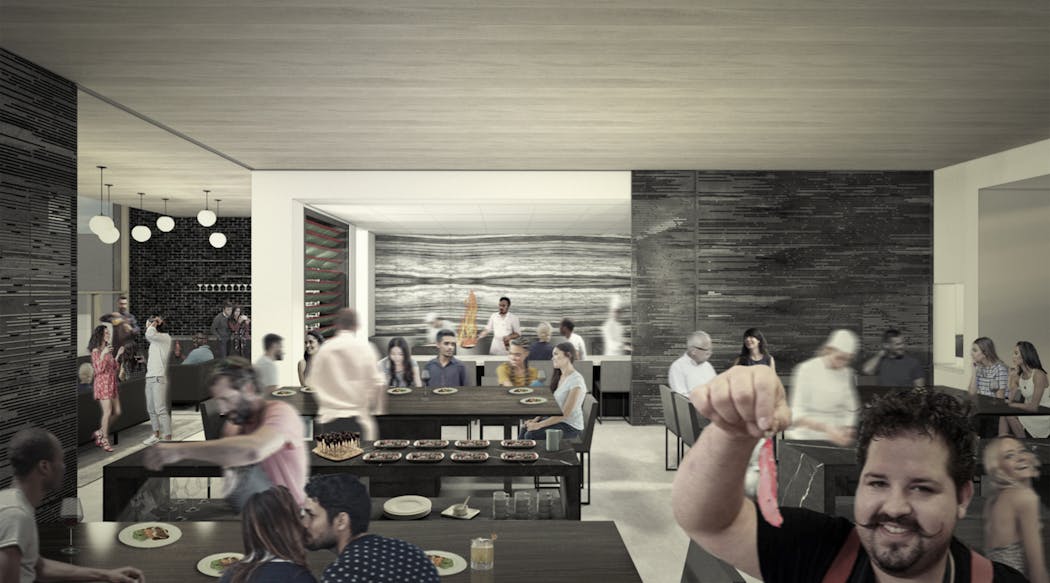 Rendering of Travail's dining room.
