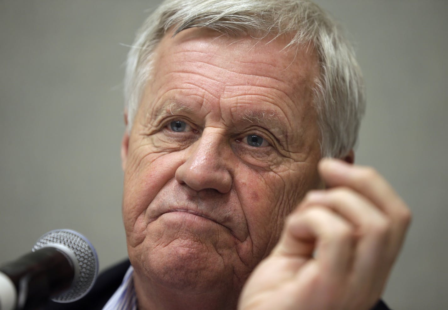 FILE - In this Sept. 2, 2014, file photo, Rep. Collin Peterson, D-Minn., listens to a question in Hot Springs, Ark. Prospects for Congress passing a new five-year farm bill before the end of the year have improved in the wake of this week's midterm elections because Republicans have lost their leverage for imposing stricter work requirements on food stamp recipients, a key lawmaker and other experts said Thursday, Nov. 8, 2018. "There isn't any reason why this thing can't get done," said Rep. Co