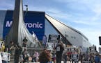 About 60 Black Lives Matter protesters rallied outside U.S. Bank Stadium just before kickoff on Sunday, September 24, 2017.